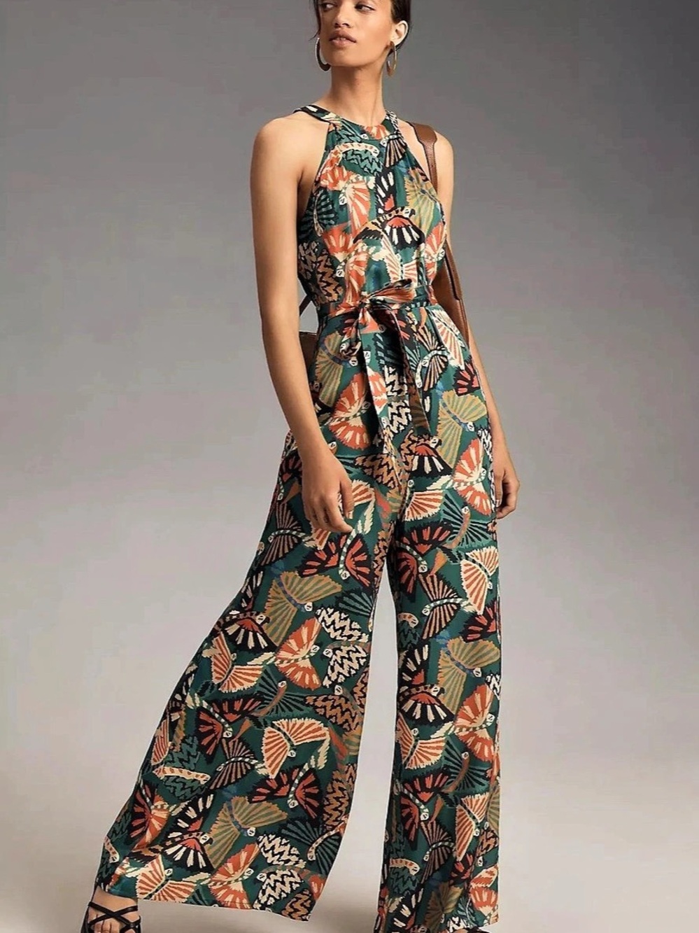 Farm Rio Printed Butterfly Balloon-Leg Jumpsuit Green & Orange